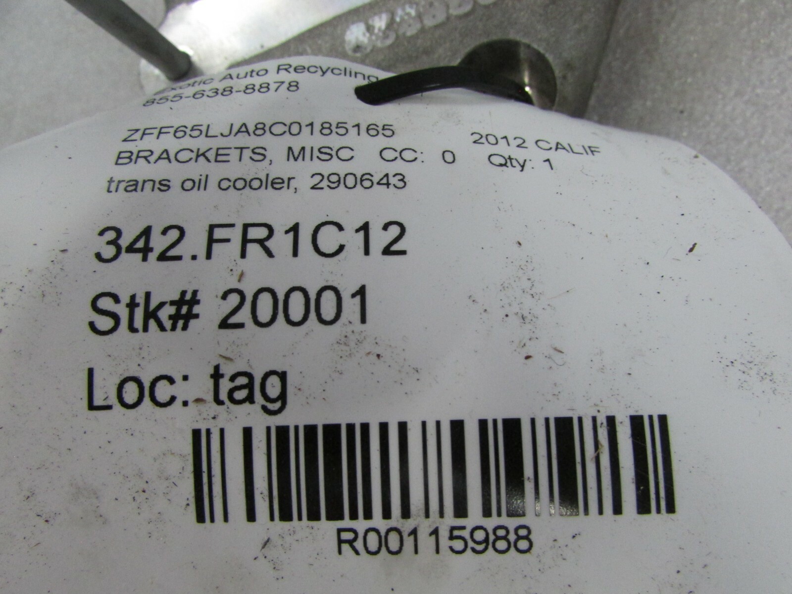 Ferrari California, Transmission Heat Exchanger Mount, Used, P/N 290643