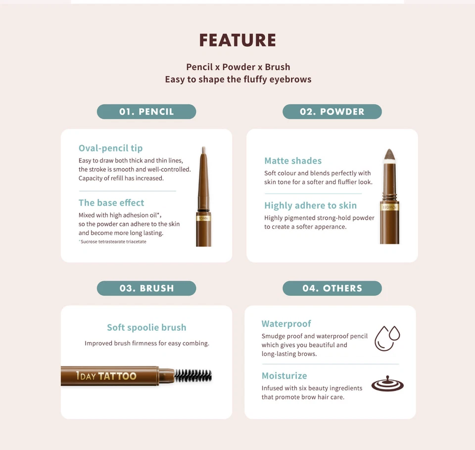 [K-PALETTE] Delineador de lápiz de cejas preciso de 3 vías duradero con cepillo 21 g JAPÓN NUEVO Foto 2 de 3