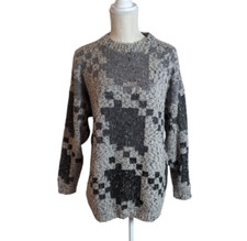 VTG Womens Gray Chunky Knit Wool Blend Oversized Dad Grandpa Sweater Sz L