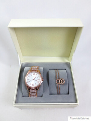 NEW Michael Kors Whitney Rose Gold Glitz Crystal Watch Lock