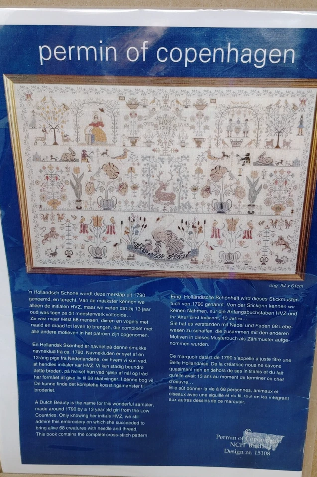 1790 Dutch Beauty Permin of Copenhagen Cross Stitch Pattern Sampler New Unopened - Image 2 of 3