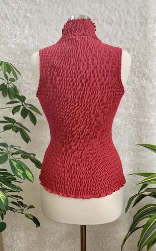 NEW Vintage Cache Small / Med Ruched Sleeveless Top Raspberry High Neck Stretch - Picture 6 of 7