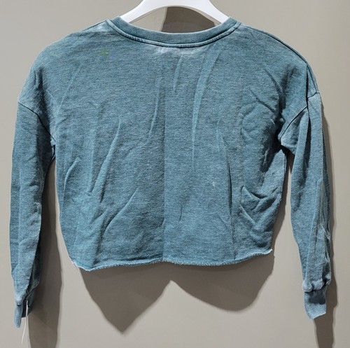 Art Class Girls' Medium 7/8 Heather Jade Green Distressed & Cropped Sweatshirt - Picture 4 of 7