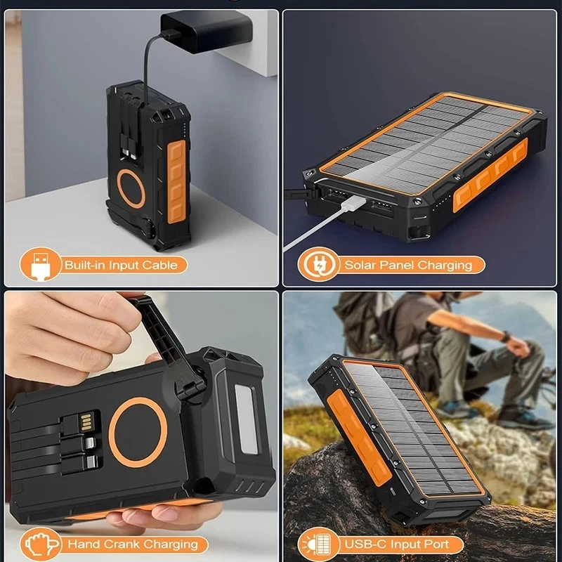 IP65 Solar Power Bank 20000mAh Fast Wireless PowerBank Built in Cable Solar Char - Image 4 of 4