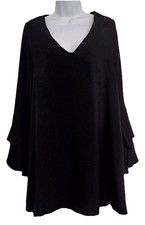 NWT LULUS Womens Sz S Elegant Black Chiffon Pleated Accordion Bell Sleeve Dress