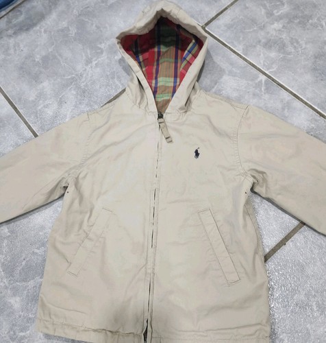 Boys Polo Ralph Lauren Zip Up Jacket Reversible Hood Cream Red Plaid Youth Sz 6 - Picture 10 of 16