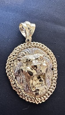 14K Gelb-/Weißgold Löwenkopf Anhänger 10,7 GRAMM NEU