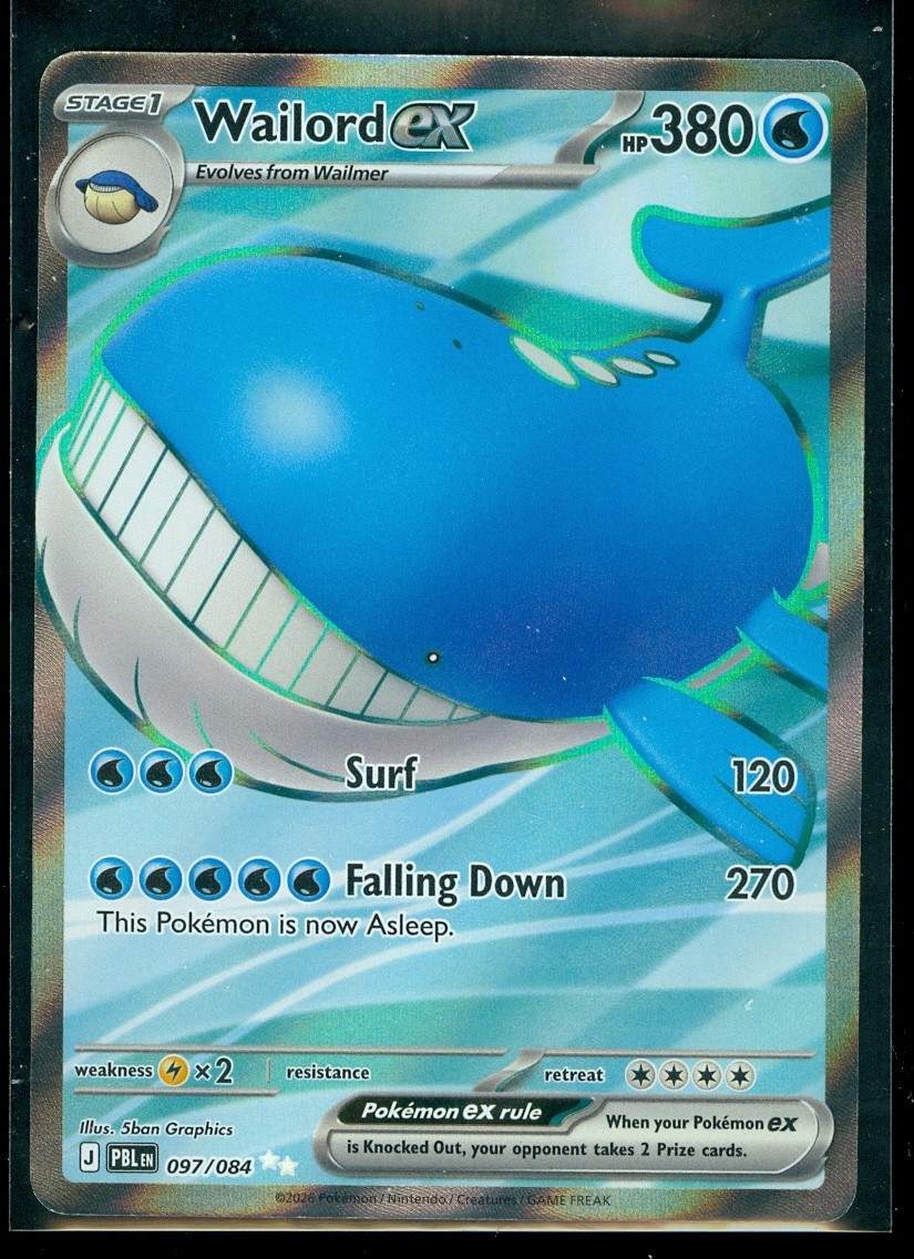 Pokemon WAILORD EX 097/084 - Pitch Black - ULTRA RARE FULL ART - MINT