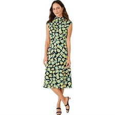 Ann Taylor Yellow Green Black Sleeveless Wrap Midi Dress with Mock Neck Size 2P