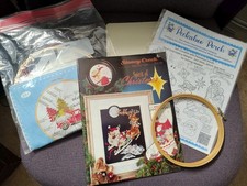 Lot Of 5 Cross Stitch Embroidery Christmas, Kit, Patterns, Book, Hoop, Board