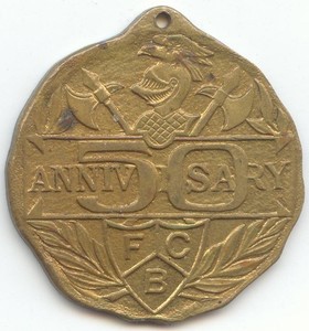 Knights of Pythias, FCB, Anniversary Brass Fob, 1864-1914 Golden Jubilee