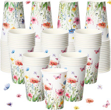 50 Pcs Spring Floral Butterfly 12 Oz Disposable Paper Coffee Cups Flower Drinkin