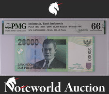 Indonesia 20000 Rupiah 2004 / 2006 P 144c SOLID 6 - 666666 UNC PMG 66 EPQ