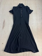 Reformation Jeans Dress Womens XS Black Ribbed Collared Shirt Mini Fit & Flare