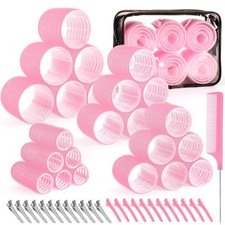 4 Sizes Self-Grip Hair Rollers Set for Long, Short Hair and Bangs - 50 Pcs wi...