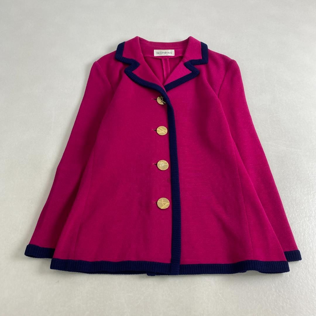Vintage Yves Saint Laurent magenta knit jacket with gold buttons, size M thumbnail 9