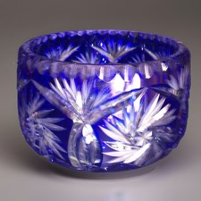 Bohemian Cobalt Blue Cut-to-Clear Crystal Bowl with Scalloped Rim — listing 5