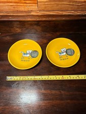 Set of 2 Cat Food/Water Kitty  Dish PETRAGEOUS  Yellow 5" Meow