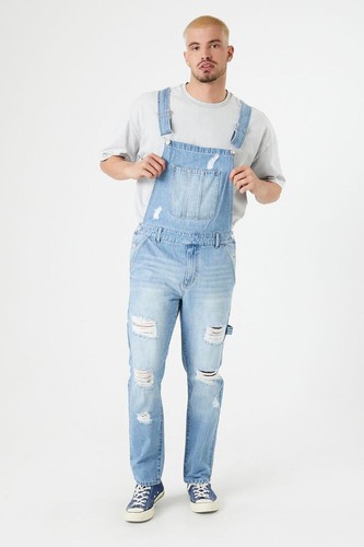 Forever 21 Men Distressed Utility Denim Overalls Size M