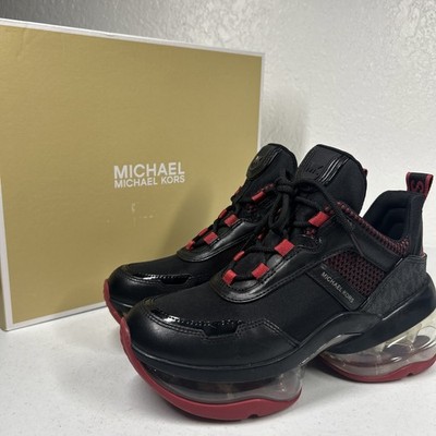 Michael Kors Women's 7.5M Olympia Trainer Black & Red Platform Chunky Sneaker