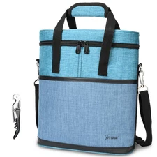 Wine Carrier Tote Bag Insulated 3 Bottle Cooler Carrying Case for Travel Picnic