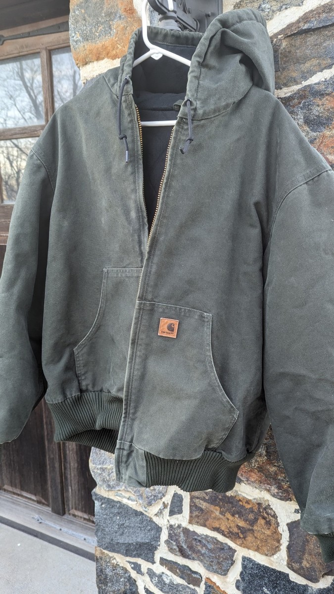 Carhartt RN#14806 Quilt Lined Hooded Green Jacket Heavy Duty Men's