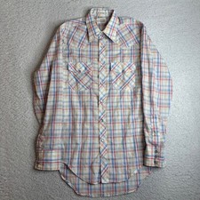 Stetson Saddle Tail Vintage Western Pearl Snap Shirt Plaid Mens Medium USA Made