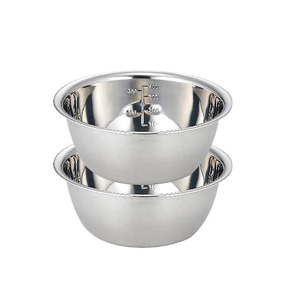 3 Stainless Steel Mixing Bowls with Measurement Marks 0 8L 1 2L 2L Cooking Set - Image 2 of 4