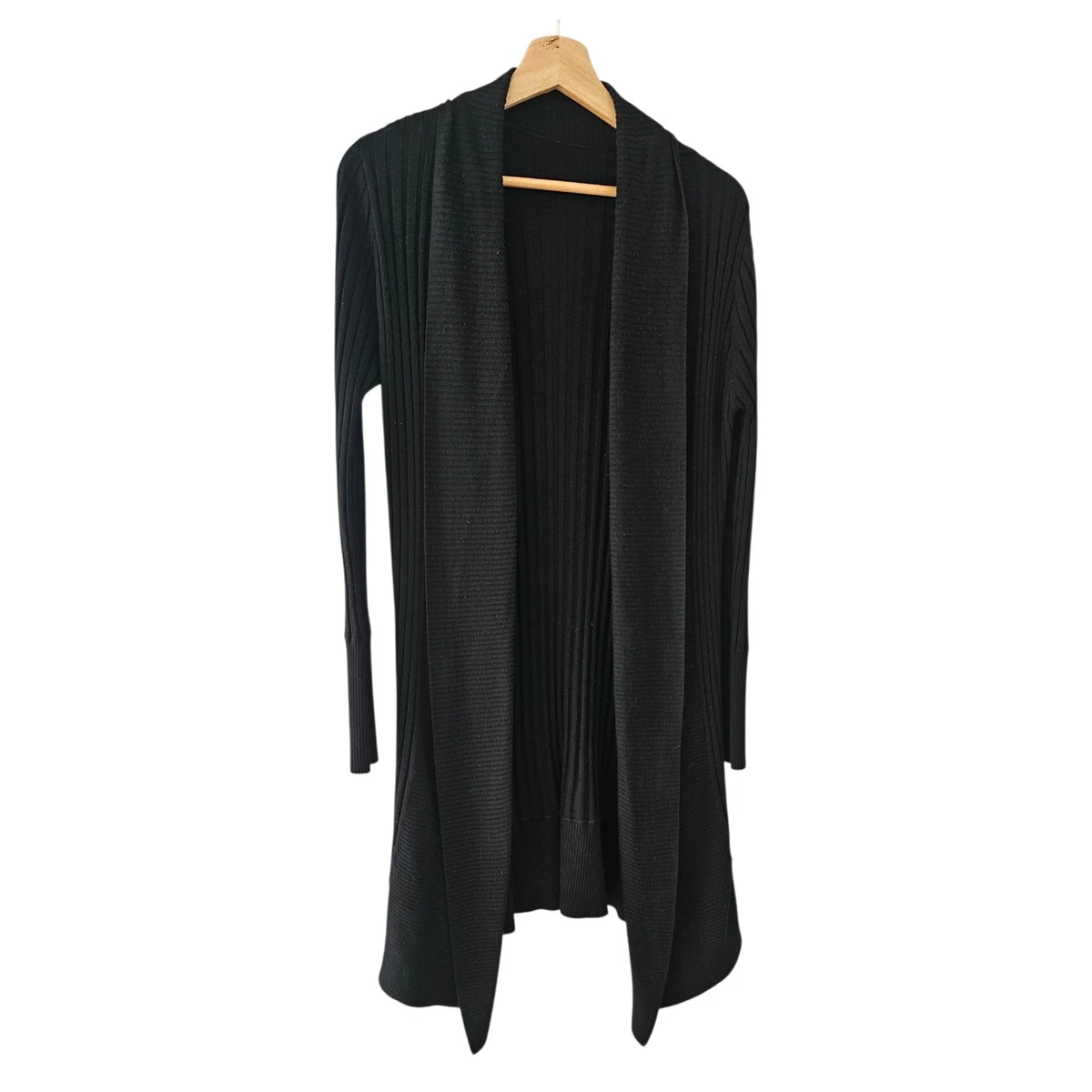 ZARA Black Ribbed Longline Drape Knit Cardigan Size S/M