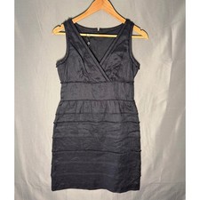 Talbots Petites Black Linen Sleeveless Tiered Fringe V-Neck Dress 4P NWT Classic
