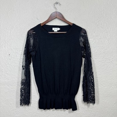 Molly Bracken Sweater Small Lace Sheer Whimsigoth Peplum Vamp Goth Witchy Black