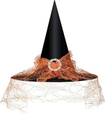 Halloween Witch Hat for Women, Mesh Lace Cosplay Costume Accessory