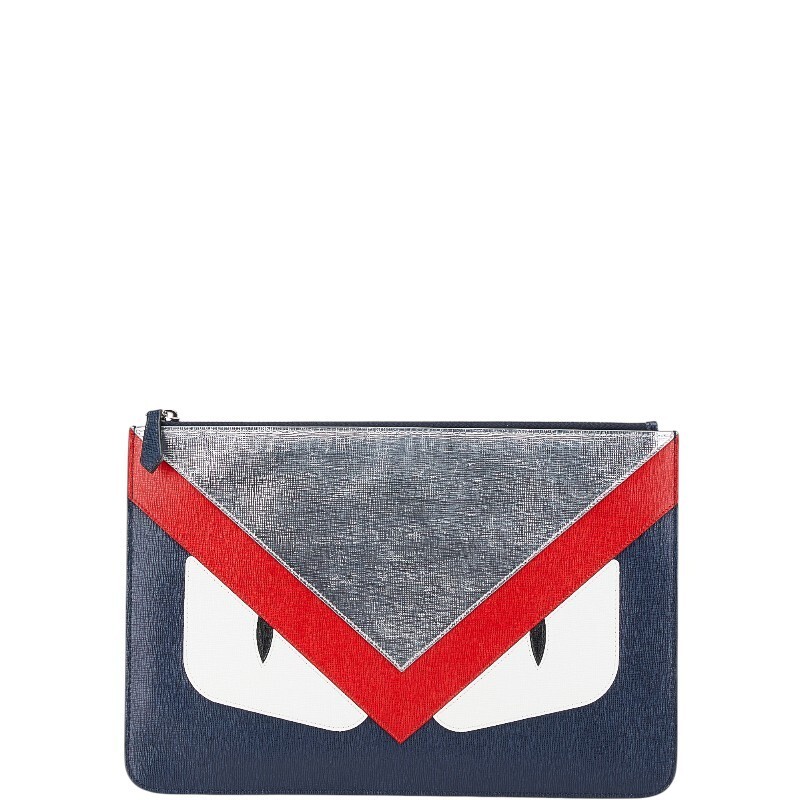 RARE FENDI Monster Bugs Eye Clutch Bag 7N0078 Navy Silver Multicolor Second Hand
