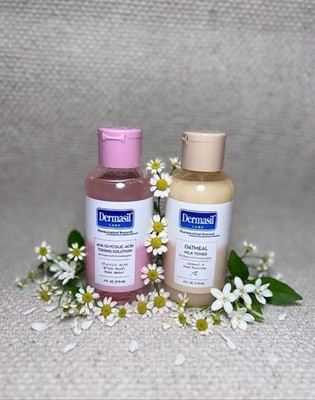 Dermasil Labs Face Toner Set 4 fl oz Glycolic Acid Witch Hazel Oatmeal Milk Rose