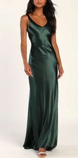 Lulus Perfectly Classy Emerald Green Satin Strappy Maxi Dress Size L NWT