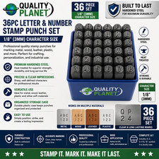 36pc 1/8" 3MM Letter  Number Stamp Punch Set Hardened Steel, Metal Wood Leather
