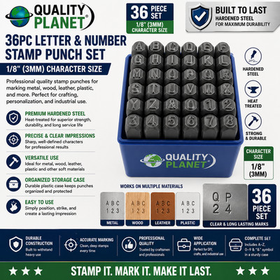36pc 1/8'' 3MM Letter & Number Stamp Punch Set Hardened Steel, Metal Wood Leather