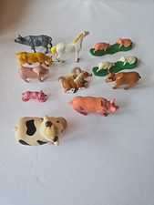 Lot Of Assorted Vtg Plastic Farm Animals Pigs, Cows And Horses.