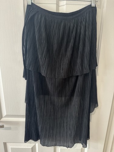 Designer Bec + Bridge Micro Pleat High Low Midi Black Women's Skirt Aus 12 US 8 - Picture 4 of 8