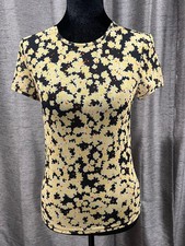 NWT Other Stories women's fitted floral top sheer stretch short sleeves size 6