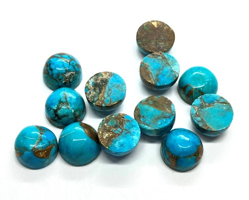 AAA Blue Copper Turquoise Round Flat Back Loose Gemstone For Assorted Jewelry - Picture 3 of 12