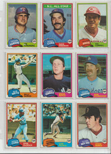 (9) 1981 TOPPS BASEBALL CARDS (OVER 55 YEARS OLD) EX. TO MINT CONDITION!