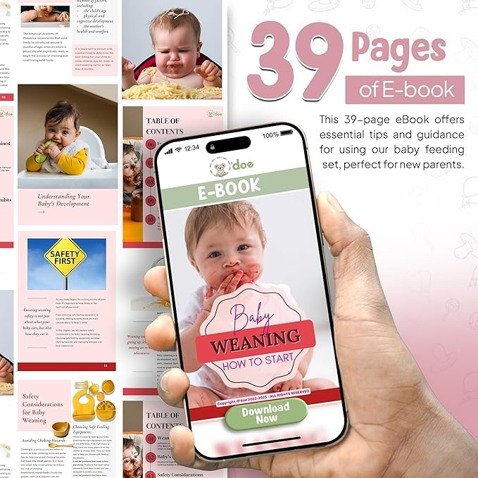 O'doe 11-Piece BPA-Free Silicone Baby Feeding Set. (Rose, V1)