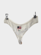 NWT Skims Team USA Logo Ribbed Dipped Thong in Sienna Women  s XL White Brand New