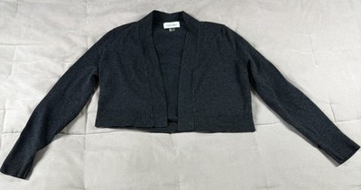 Calvin Klein Gray Womens Size M Elbow Patch Cropped Open Front Cardigan Sweater