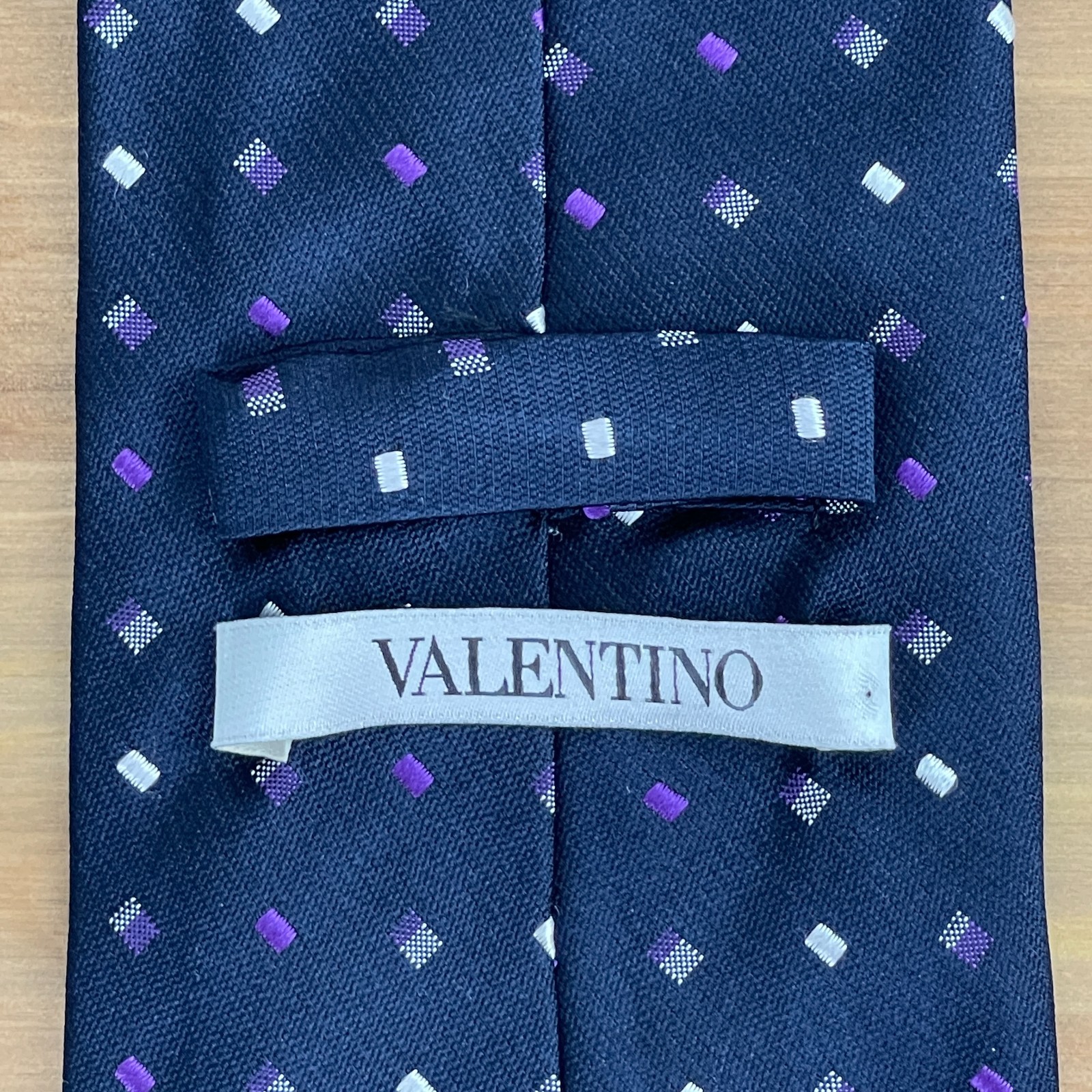 Valentino Silk Necktie Navy Blue Purple Geometric Mens Luxury Designer Italy