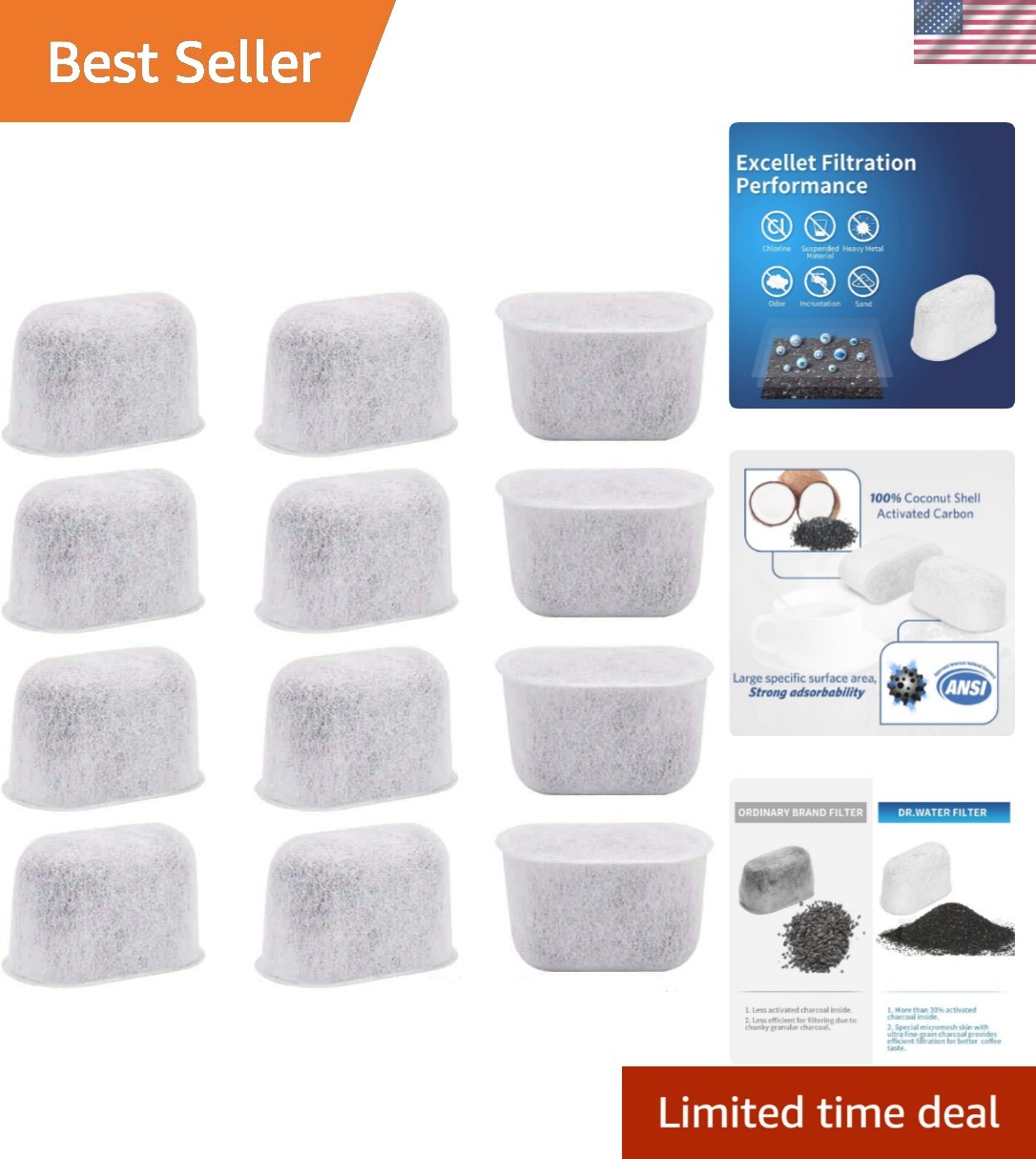High-Grade Charcoal Filters for Cuisinart Machines - 12 Pack