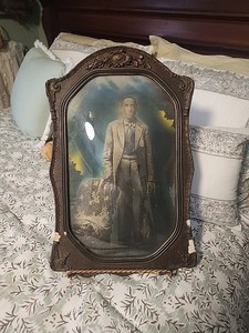 Antique Original African American  Gentleman In Original Guilt Frame 18 1/2 × 12