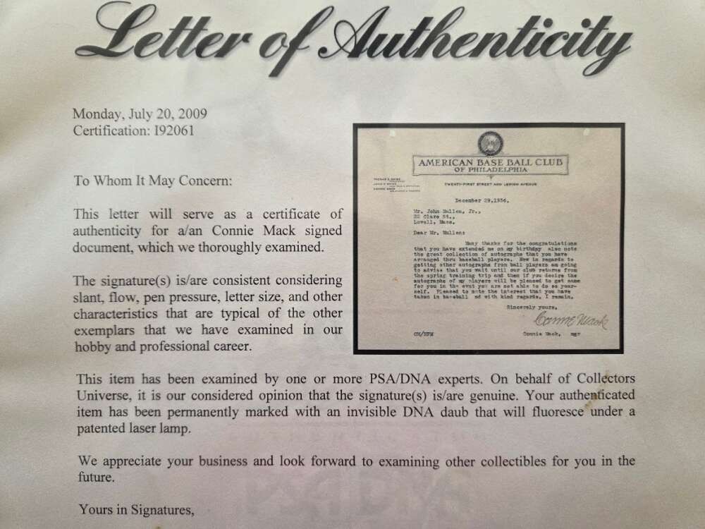 Connie Mack PSA DNA Loa Signed 1936 Letter Framed to 14x22