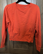 Athleta Women  s S Orange Crew Neck Raglan Pullover Sweatshirt Ribbed Cuffs